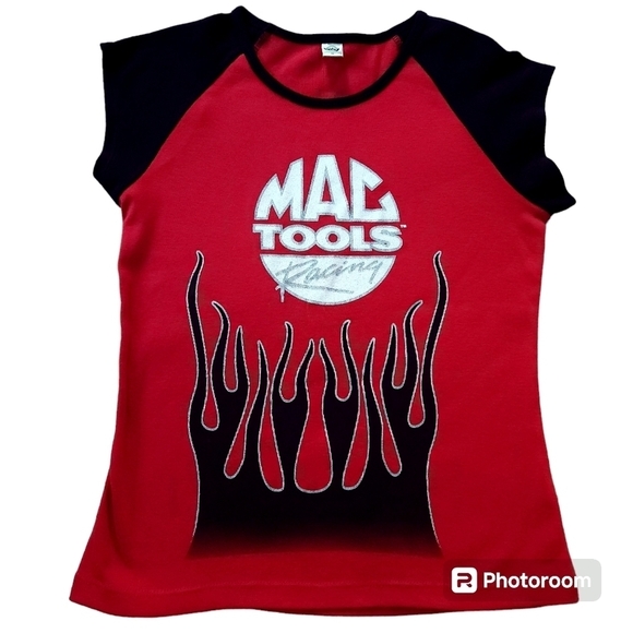 2000s Mac Tools Racing Flame Fitted Top sz M - Picture 2 of 6